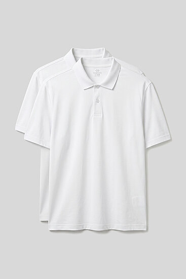 Polo Yaka Büyük Beden 2'li Paket Beyaz Erkek T-Shirt - 88511 