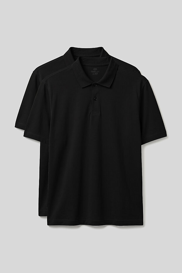 Polo Yaka Büyük Beden 2'li Paket Siyah Erkek T-Shirt - 88511 - 1