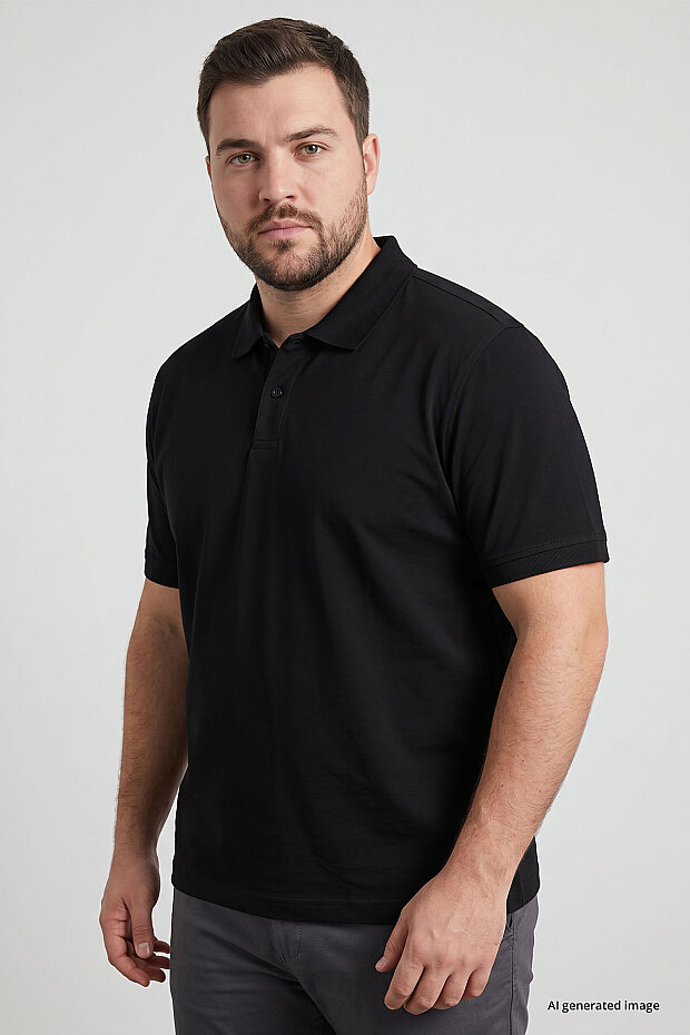 Polo Yaka Büyük Beden 2'li Paket Siyah Erkek T-Shirt - 88511 - 4