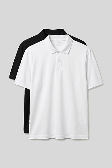 Polo Yaka Büyük Beden 2'li Paket Siyah-Beyaz Erkek T-Shirt - 88511 