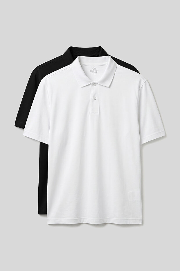 Polo Yaka Büyük Beden 2'li Paket Siyah-Beyaz Erkek T-Shirt - 88511 - 1