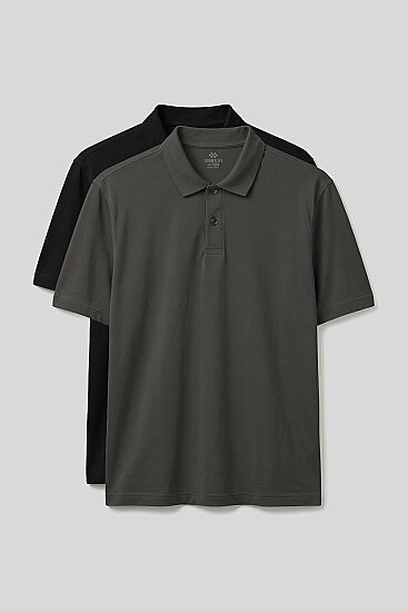 Polo Yaka Büyük Beden 2'li Paket Siyah-Haki Erkek T-Shirt - 88511 