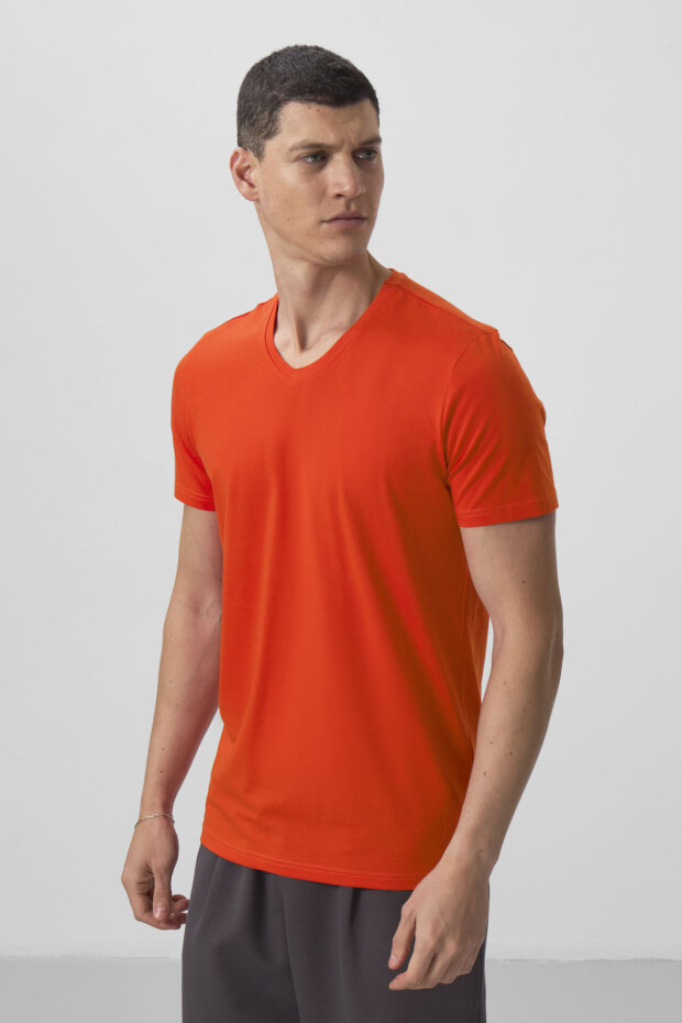Portakal Basic Kısa Kol Standart Kalıp V Yaka Erkek T-Shirt - 87912 - 4