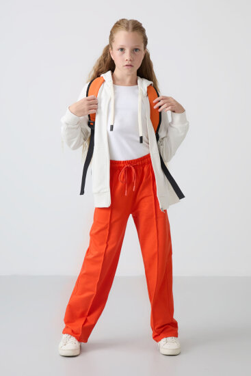 Portakal Cepli Ön Dikiş Detaylı Geniş Paça Kız Çocuk Eşofman Altı -75144 