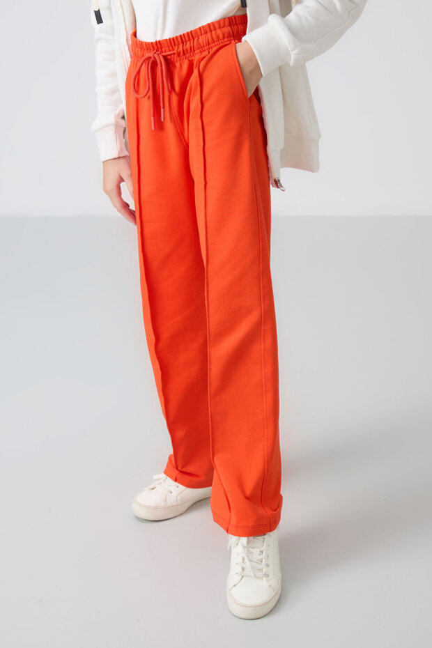 Portakal Cepli Ön Dikiş Detaylı Geniş Paça Kız Çocuk Eşofman Altı -75144 - 4