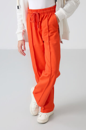 Portakal Cepli Ön Dikiş Detaylı Geniş Paça Kız Çocuk Eşofman Altı -75144 - TOMMYLIFE (1)