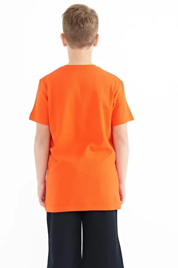 Portakal Yazı Baskılı O Yaka Standart Kalıp Erkek Çocuk T-Shirt - 11119 - 6