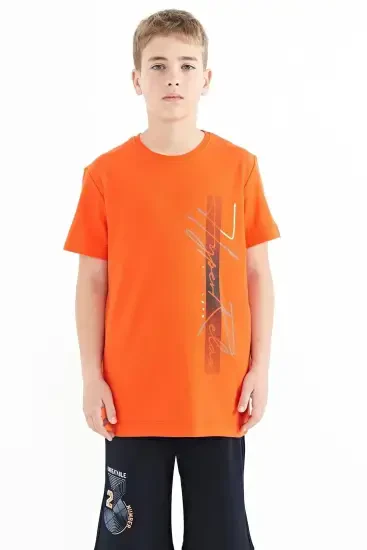 Portakal Yazı Baskılı O Yaka Standart Kalıp Erkek Çocuk T-Shirt - 11119 
