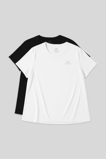 Rahat Form 2'li Paket Siyah-Beyaz Büyük Beden Performans Kadın T-Shirt-97308 
