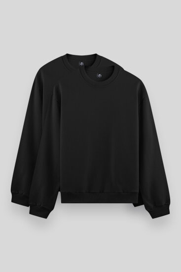 Rahat Form Basic O Yaka 2'li Paket Siyah Erkek Sweatshirt - 88053 