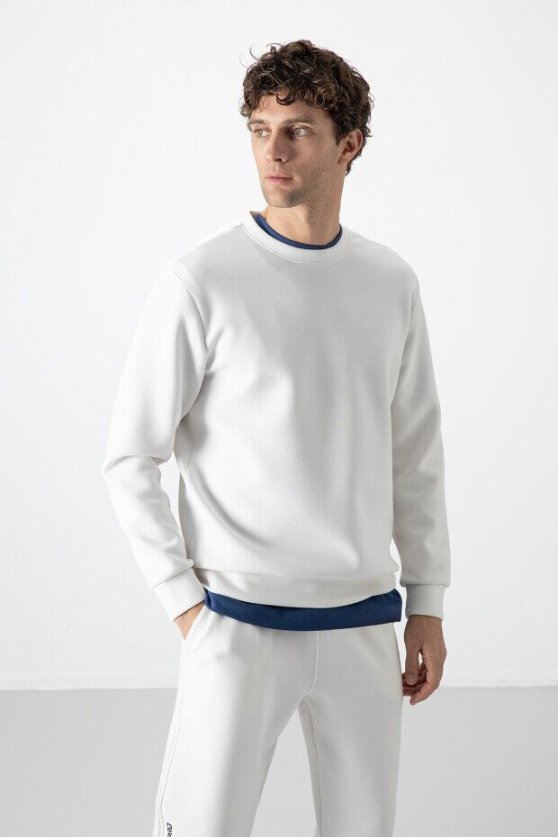 Rahat Form Basic O Yaka 2'li Paket Siyah-Ekru Erkek Sweatshirt - 88053 - 3