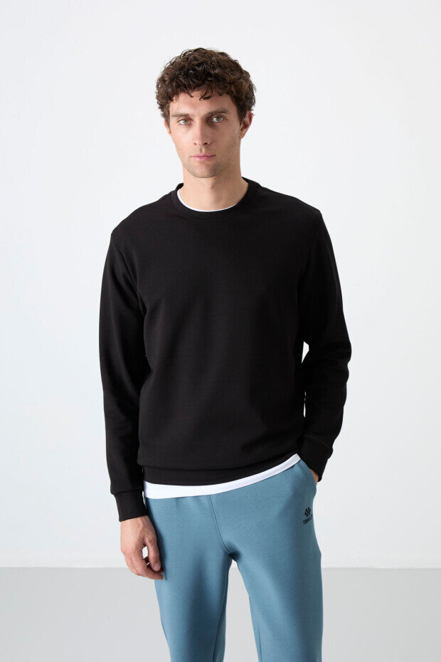 Rahat Form Basic O Yaka 2'li Paket Siyah-Ekru Erkek Sweatshirt - 88053 - 2