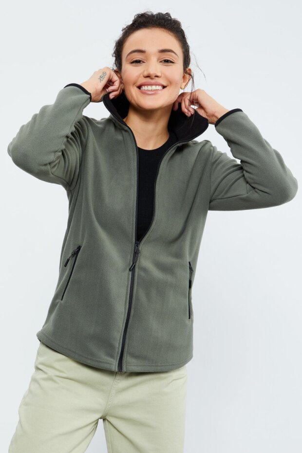 Rahat Form Dik Yaka 2'li Paket Siyah-Çağla Kadın Polar Sweatshirt - 97173 - 3