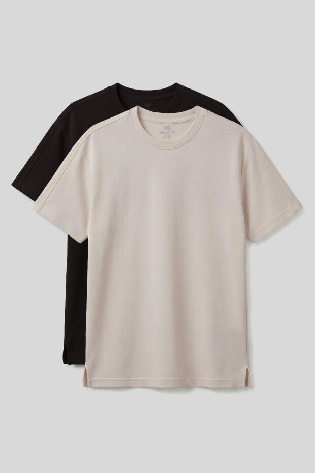 Rahat Form O Yaka 2'li Paket Bej-Kahverengi Erkek T-Shirt - 88495 - 1
