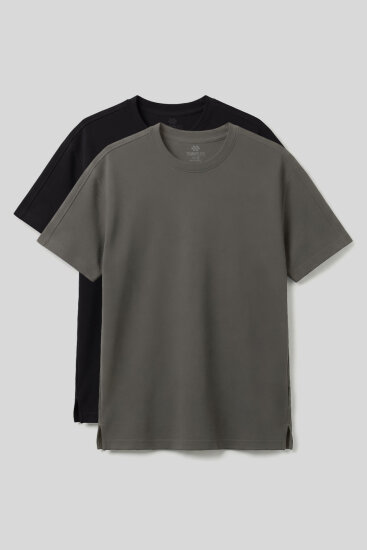 Rahat Form O Yaka 2'li Paket Siyah-Haki Erkek T-Shirt - 88495 