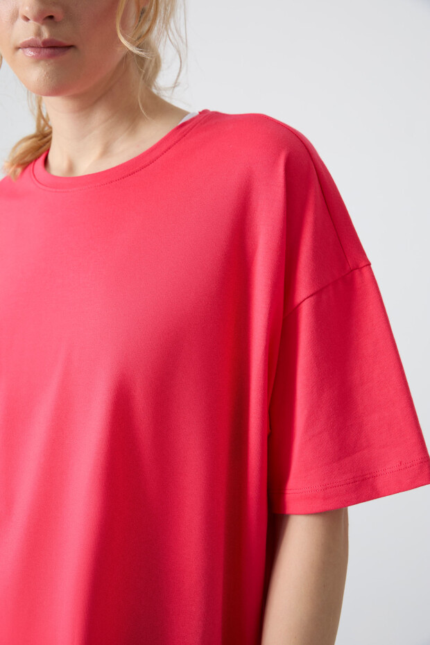 Rose Penye Modal Yumuşak Tuşeli Oversize Fit Basic Kadın T-Shirt- 97285 - 2