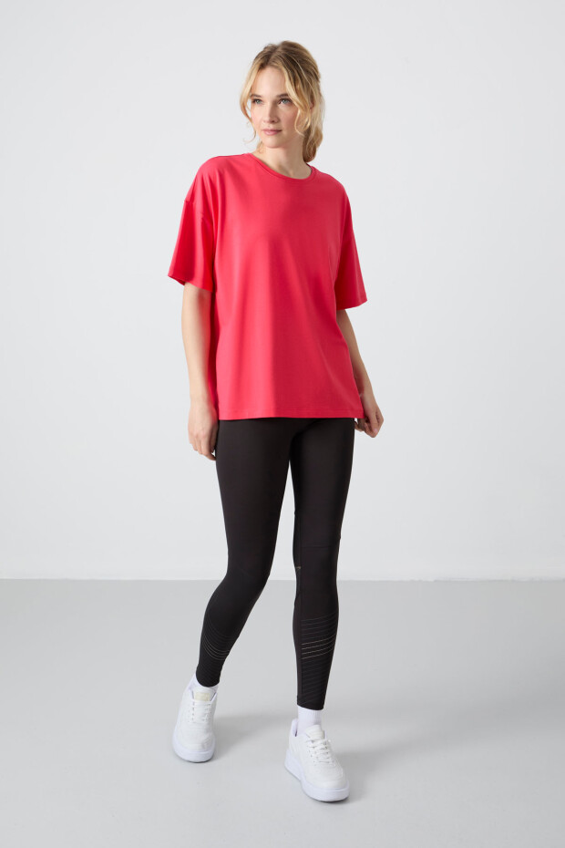 Rose Penye Modal Yumuşak Tuşeli Oversize Fit Basic Kadın T-Shirt- 97285 - 3