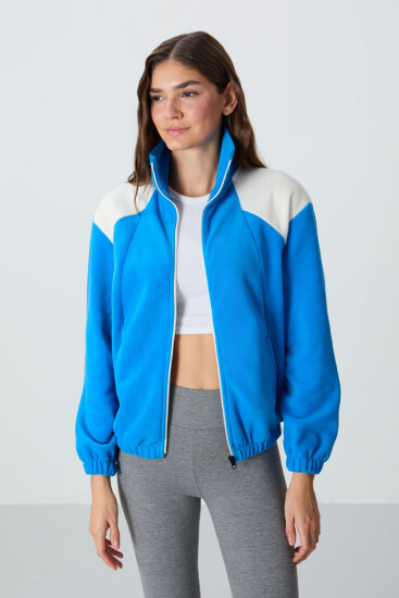 Saks Kalın Yumuşak Dokulu Dik Yaka Oversize Nakışlı Polar Kadın Sweatshirt - 97293 