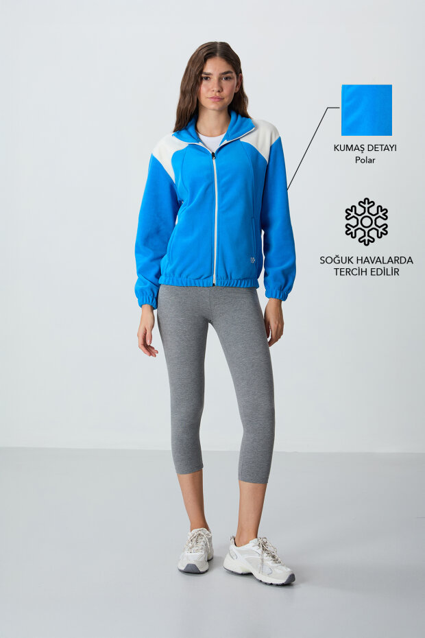 Saks Kalın Yumuşak Dokulu Dik Yaka Oversize Nakışlı Polar Kadın Sweatshirt - 97293 - 1
