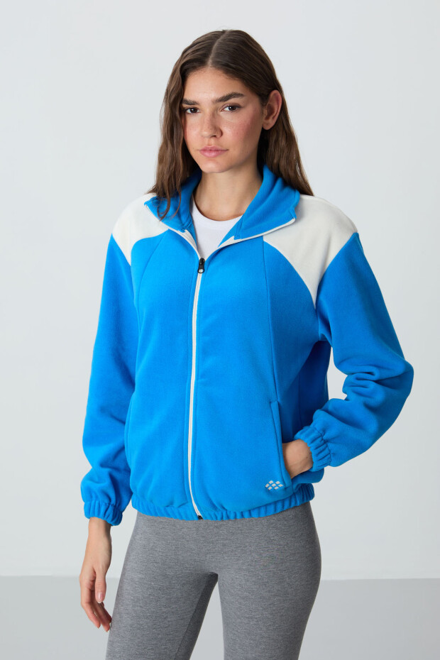 Saks Kalın Yumuşak Dokulu Dik Yaka Oversize Nakışlı Polar Kadın Sweatshirt - 97293 - 3