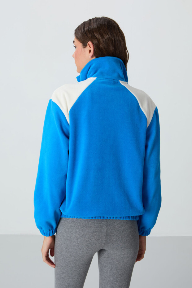 Saks Kalın Yumuşak Dokulu Dik Yaka Oversize Nakışlı Polar Kadın Sweatshirt - 97293 - 5