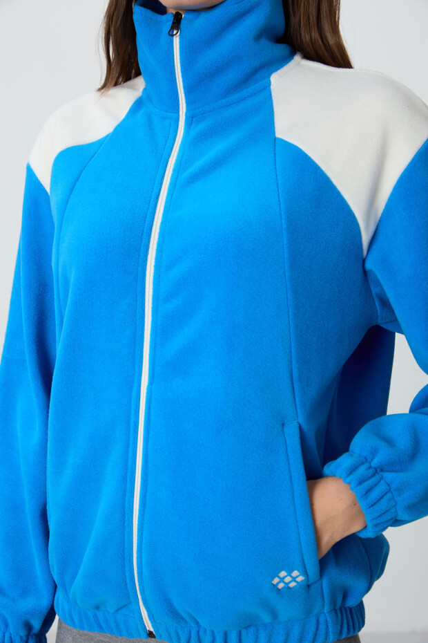 Saks Kalın Yumuşak Dokulu Dik Yaka Oversize Nakışlı Polar Kadın Sweatshirt - 97293 - 4