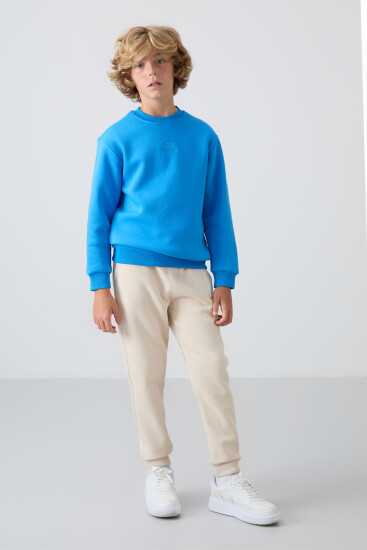 Saks Pamuklu Kalın İçi Tüylü Yumuşak Dokulu Standart Fit Nakışlı Erkek Çocuk Sweatshirt - 11232 - TOMMYLIFE (1)