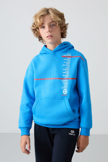 Saks Pamuklu Kalın İçi Tüylü Yumuşak Dokulu Standart Fit Baskılı Erkek Çocuk Sweatshirt - 11239 
