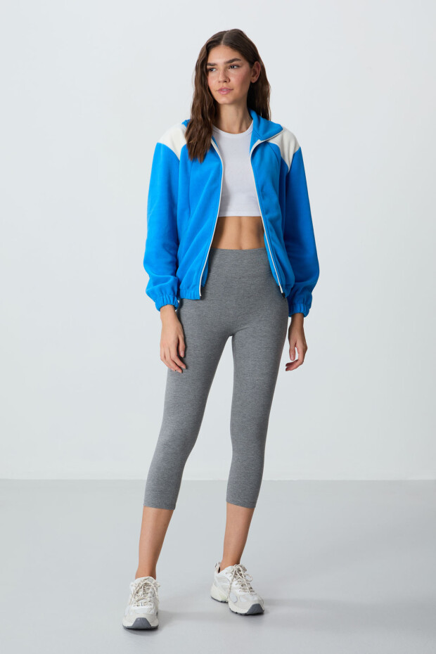 Saks Kalın Yumuşak Dokulu Dik Yaka Oversize Nakışlı Polar Kadın Sweatshirt - 97293 - 2