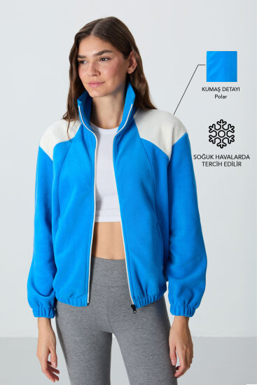 Saks Kalın Yumuşak Dokulu Dik Yaka Oversize Nakışlı Polar Kadın Sweatshirt - 97293 