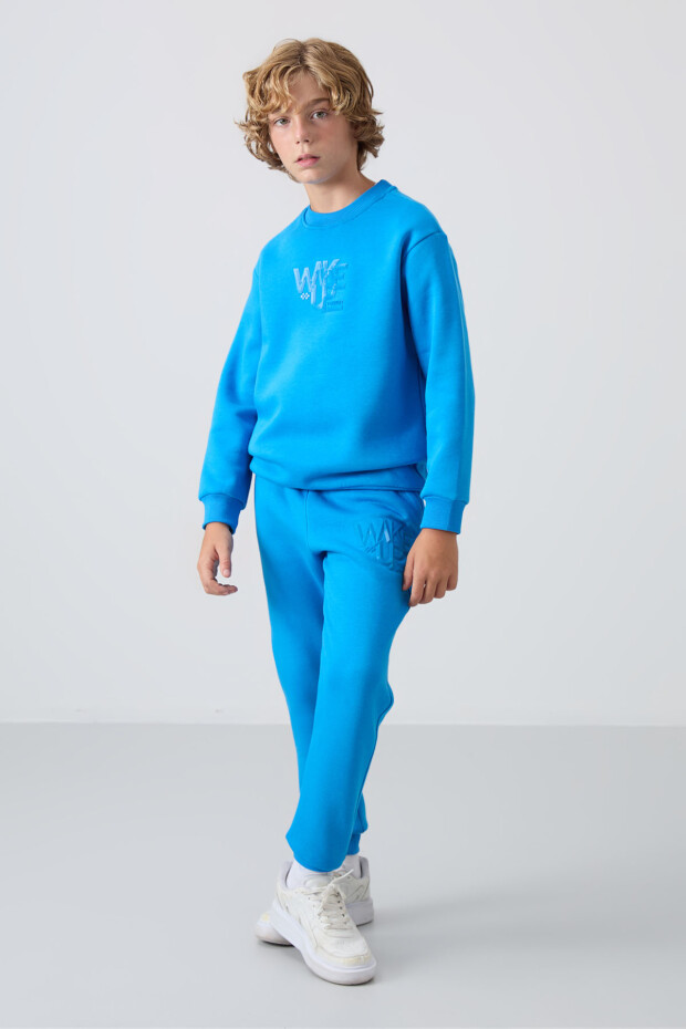 Saks Pamuklu Kalın İçi Tüylü Yumuşak Dokulu Standart Fit Baskılı Erkek Çocuk Eşofman Takım - 11253 - 5