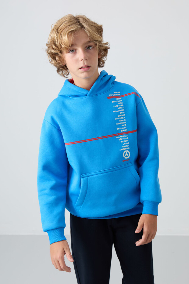 Saks Pamuklu Kalın İçi Tüylü Yumuşak Dokulu Standart Fit Baskılı Erkek Çocuk Sweatshirt - 11239 - 4