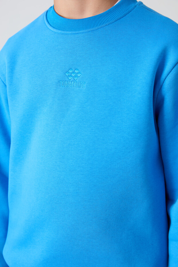 Saks Pamuklu Kalın İçi Tüylü Yumuşak Dokulu Standart Fit Nakışlı Erkek Çocuk Sweatshirt - 11232 - 4