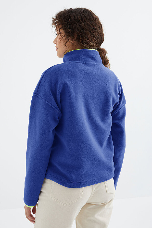 Saks Yarım Fermuar Etek Ucu Büzgülü Dik Yaka Standart Kalıp Kadın Polar Sweatshirt - 97234 - 7