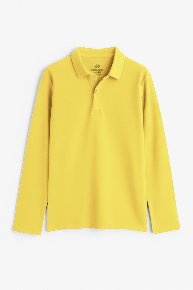 Sarı Polo Yaka Basic Uzun Kollu Unisex Çocuk T-Shirt - 11170 - 1
