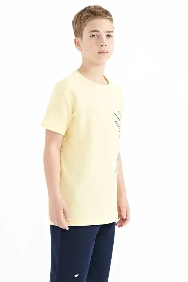 Sarı Yazı Baskılı O Yaka Standart Kalıp Erkek Çocuk T-Shirt - 11119 - 4