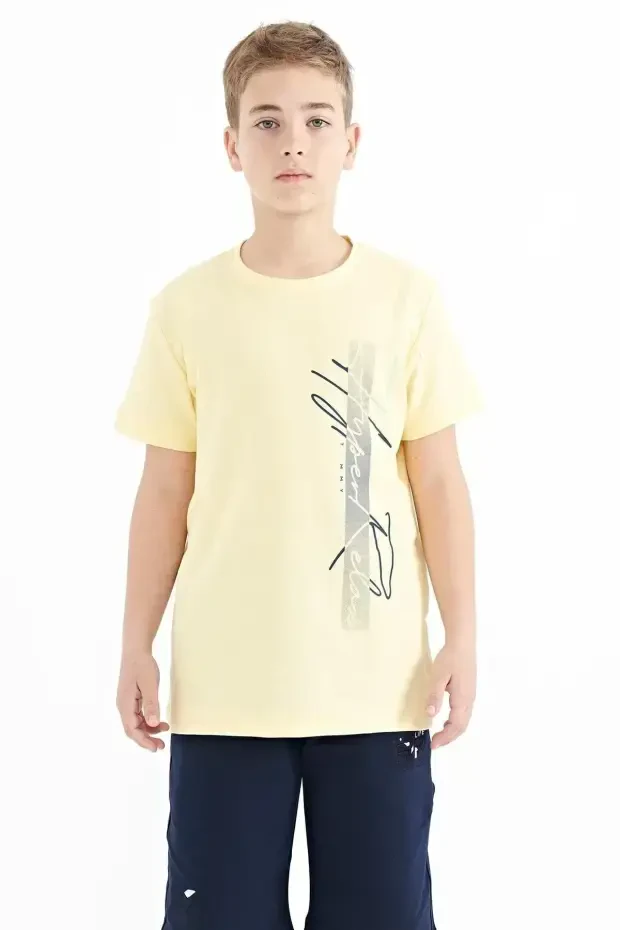 Sarı Yazı Baskılı O Yaka Standart Kalıp Erkek Çocuk T-Shirt - 11119 - 3