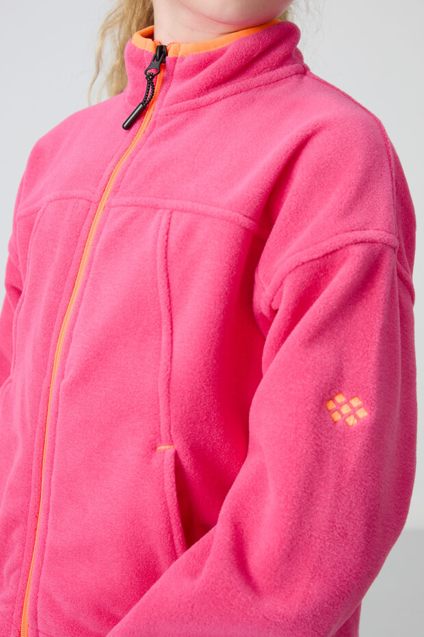 Şeker Pembe Kalın Yumuşak Dokulu Standart Fit Nakışlı Polar Kız Çocuk Sweatshirt - 75157 - 2
