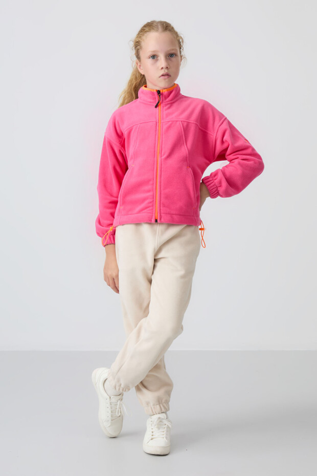 Şeker Pembe Kalın Yumuşak Dokulu Standart Fit Nakışlı Polar Kız Çocuk Sweatshirt - 75157 - 3