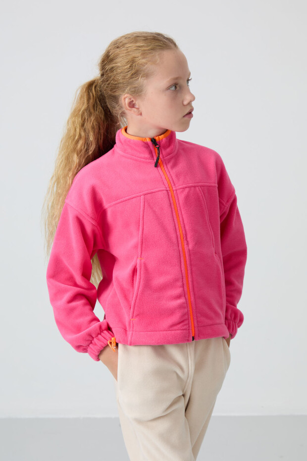 Şeker Pembe Kalın Yumuşak Dokulu Standart Fit Nakışlı Polar Kız Çocuk Sweatshirt - 75157 - 4