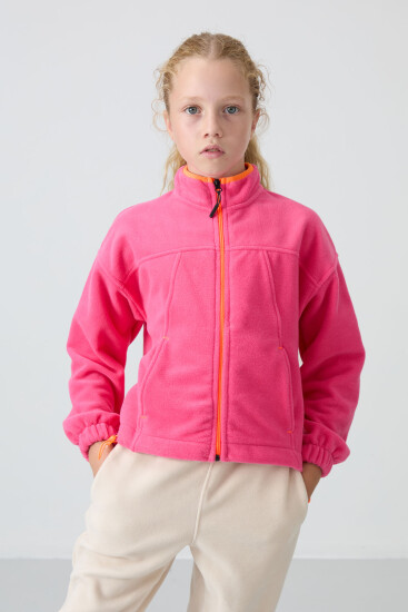 Şeker Pembe Kalın Yumuşak Dokulu Standart Fit Nakışlı Polar Kız Çocuk Sweatshirt - 75157 