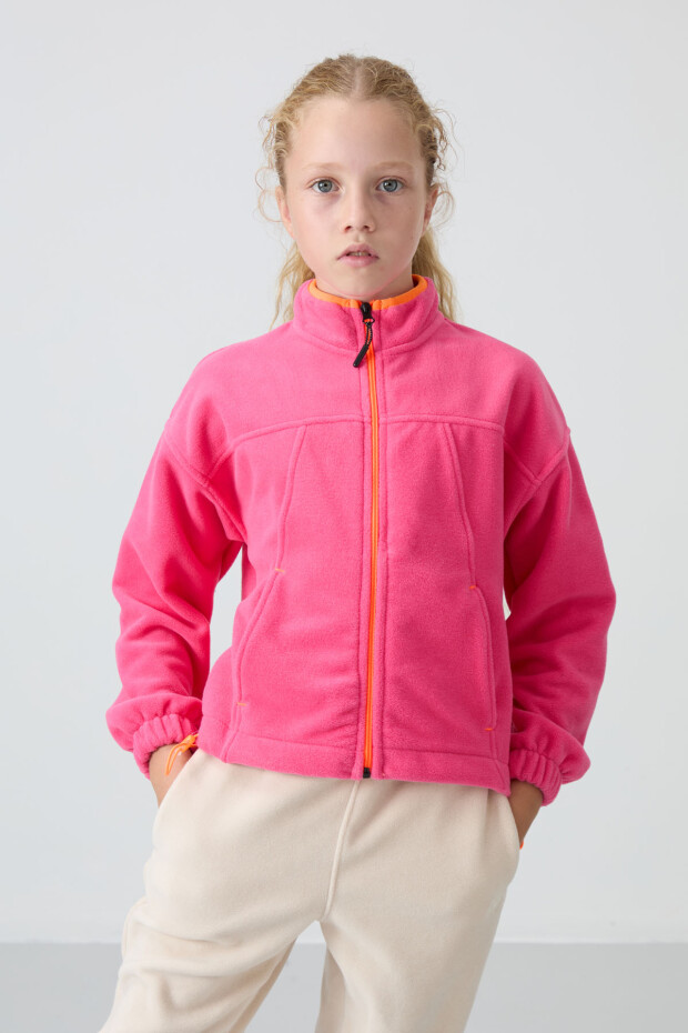Şeker Pembe Kalın Yumuşak Dokulu Standart Fit Nakışlı Polar Kız Çocuk Sweatshirt - 75157 - 1