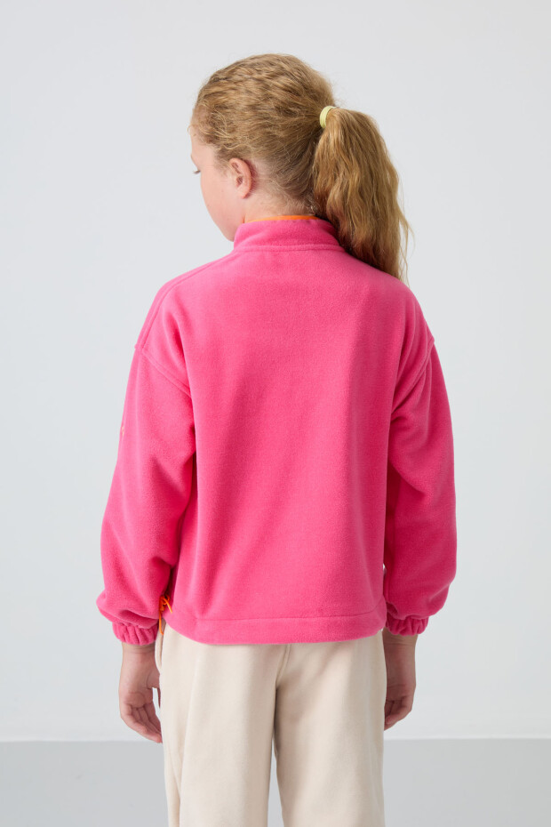 Şeker Pembe Kalın Yumuşak Dokulu Standart Fit Nakışlı Polar Kız Çocuk Sweatshirt - 75157 - 5