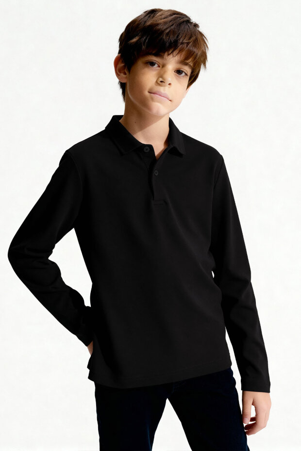 Basic Polo Yaka 3'lü Paket Siyah-Beyaz-Lacivert Unisex Çocuk T-Shirt - 11170 - 4