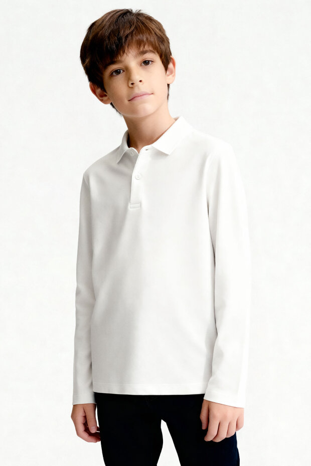 Basic Polo Yaka 3'lü Paket Siyah-Beyaz-Lacivert Unisex Çocuk T-Shirt - 11170 - 7