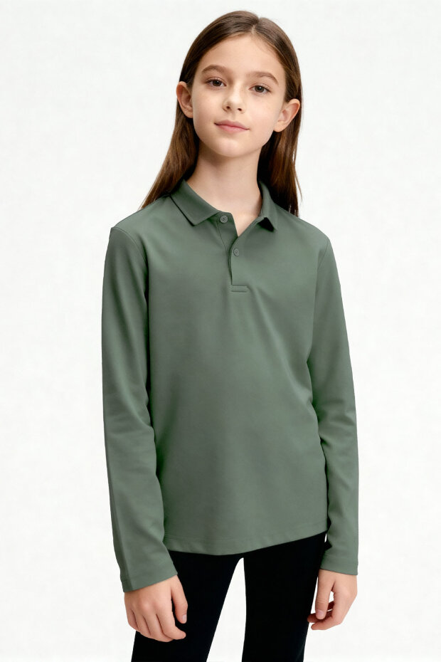 Basic Polo Yaka 2'li Paket Siyah-Çağla Unisex Çocuk T-Shirt - 11170 - 5