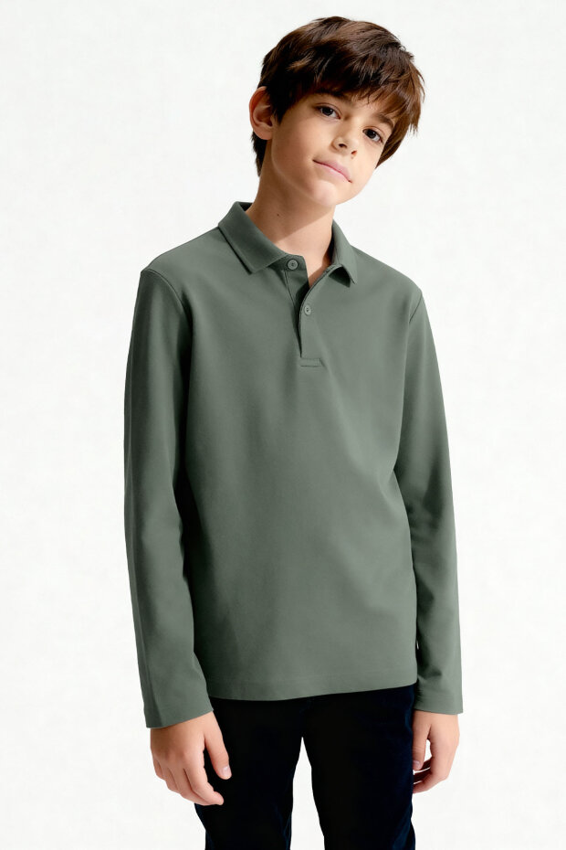 Basic Polo Yaka 2'li Paket Siyah-Çağla Unisex Çocuk T-Shirt - 11170 - 3