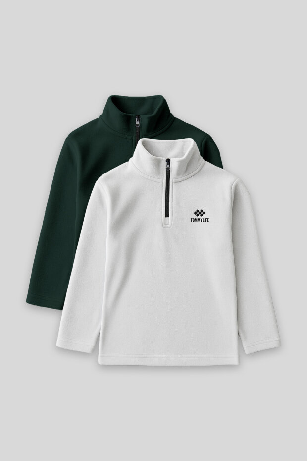 Standart Fit 2'li Paket Çam Yeşili-Taş Erkek Çocuk Polar Sweatshirt - 11221 - 1