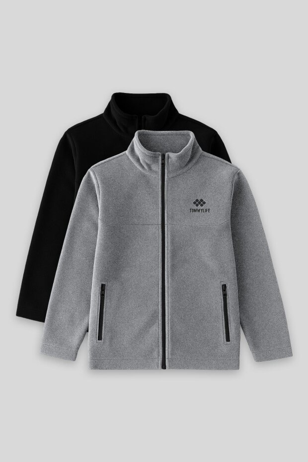 Standart Fit 2'li Paket Siyah-Gri Melanj Erkek Çocuk Polar Sweatshirt - 11223 - 1