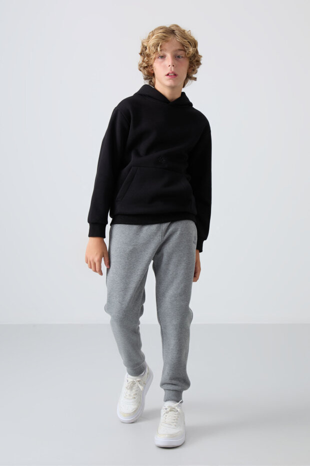 Standart Fit Basic 2'li Paket Siyah-Gri Melanj Erkek Çocuk Eşofman Alt - 11224 - 3